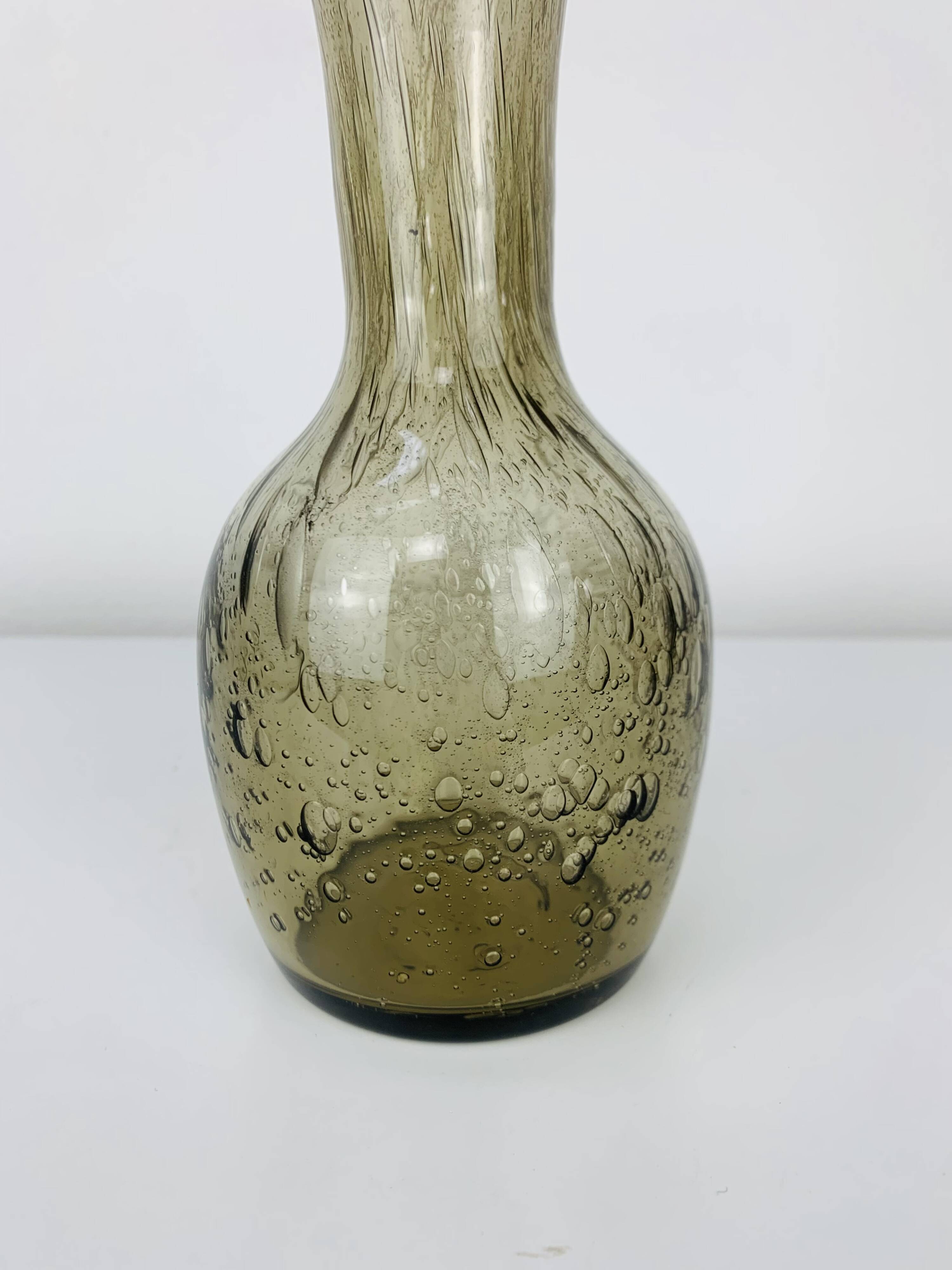 Vintage smoked bubble glass vase