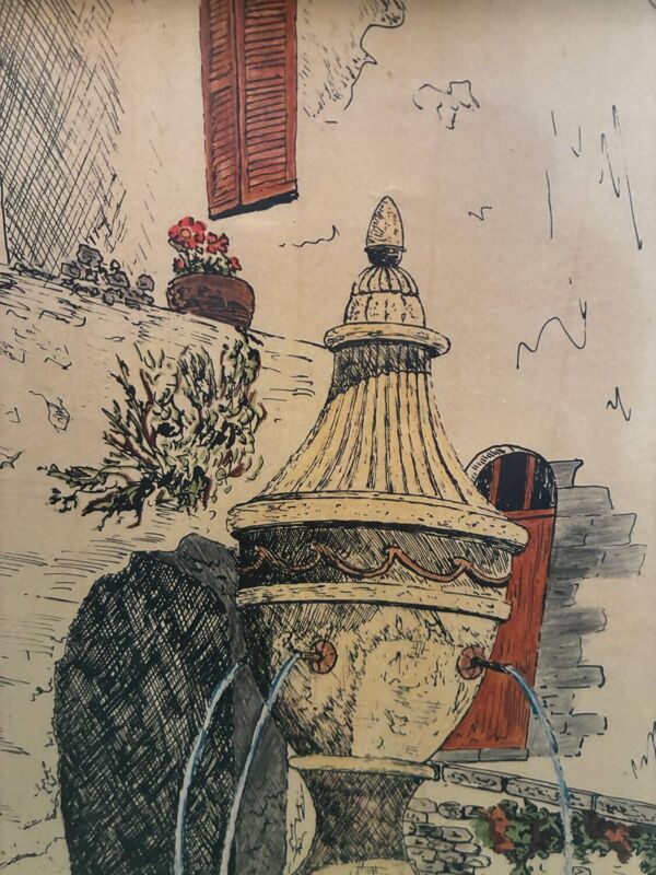 Tableau Saint Paul de Vence, la vieille fontaine, XXe