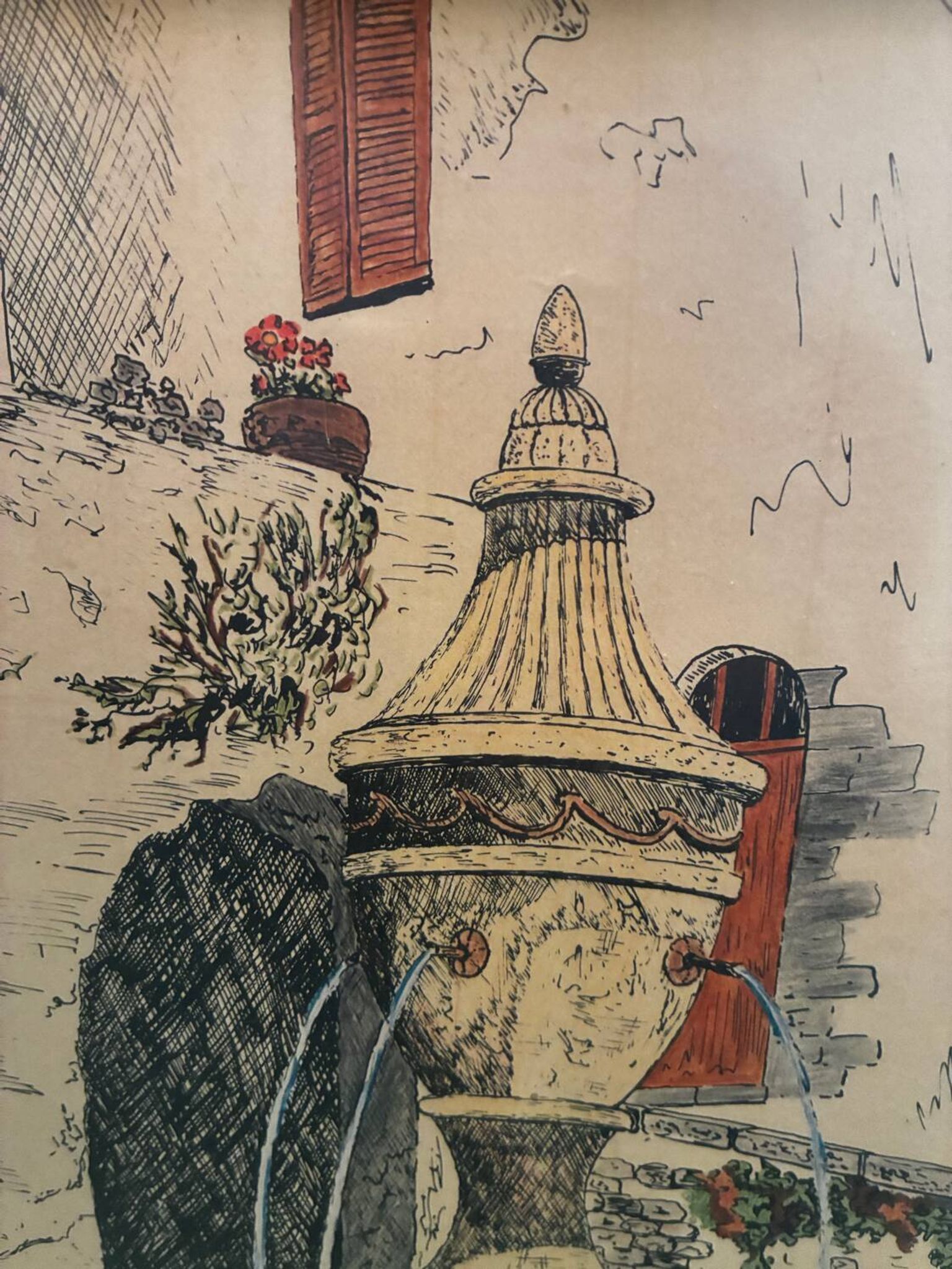 Painting Saint Paul de Vence, the old fountain, 20th century