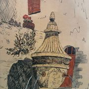 Painting Saint Paul de Vence, the old fountain, 20th century