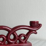 Vintage burgundy red ceramic candlestick