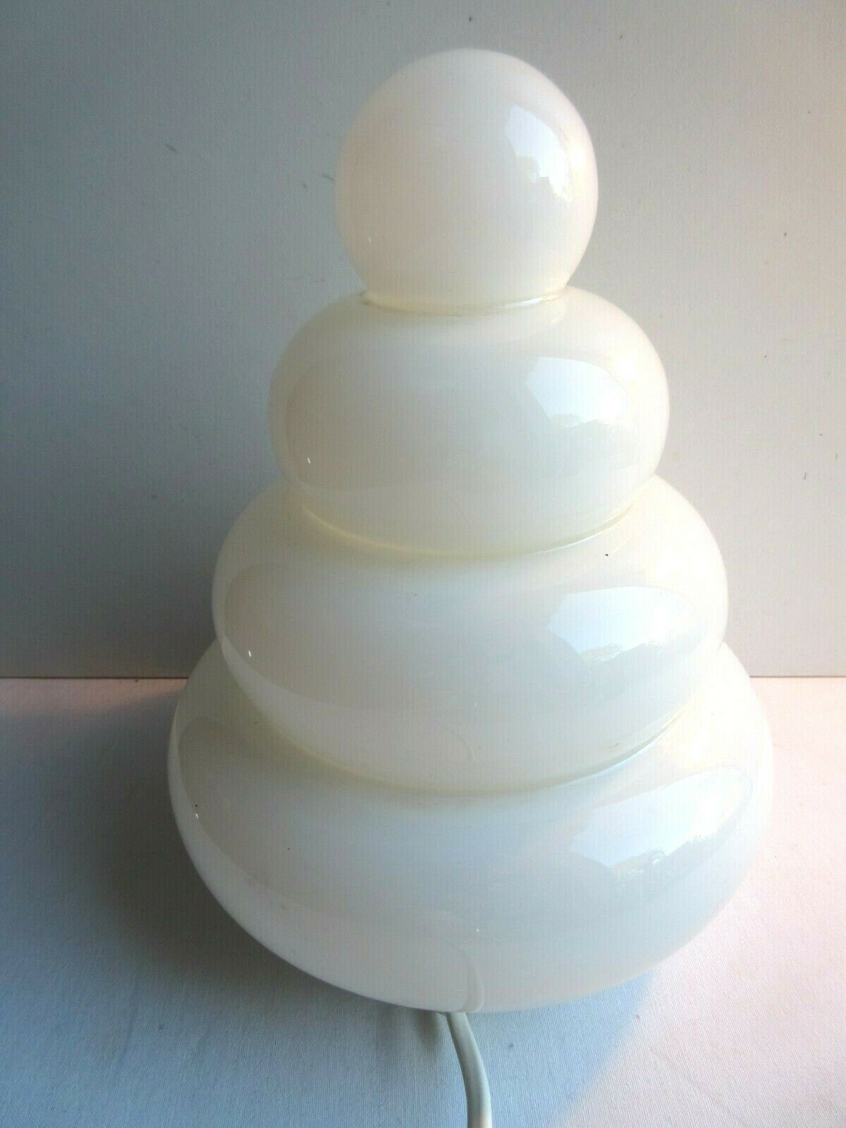 Art Deco table lamp, white glass with 4 superimposed rings, fir shape