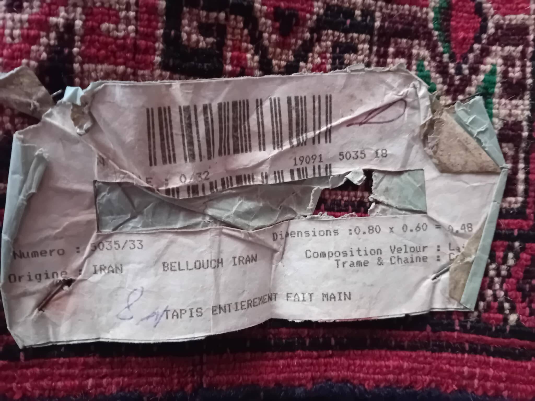 Handmade Persian Beluch rug 80x60cm