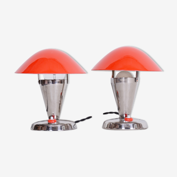 Pair of red napako table lamps madein 1930s czechia