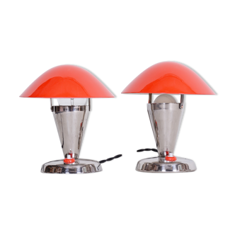 Pair of red napako table lamps madein 1930s czechia