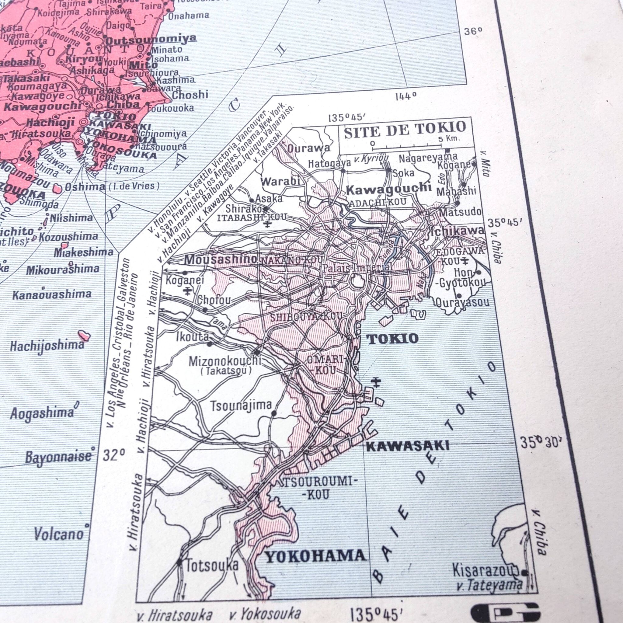 Vintage map of Japan and Korea 43x43cm from 1950.