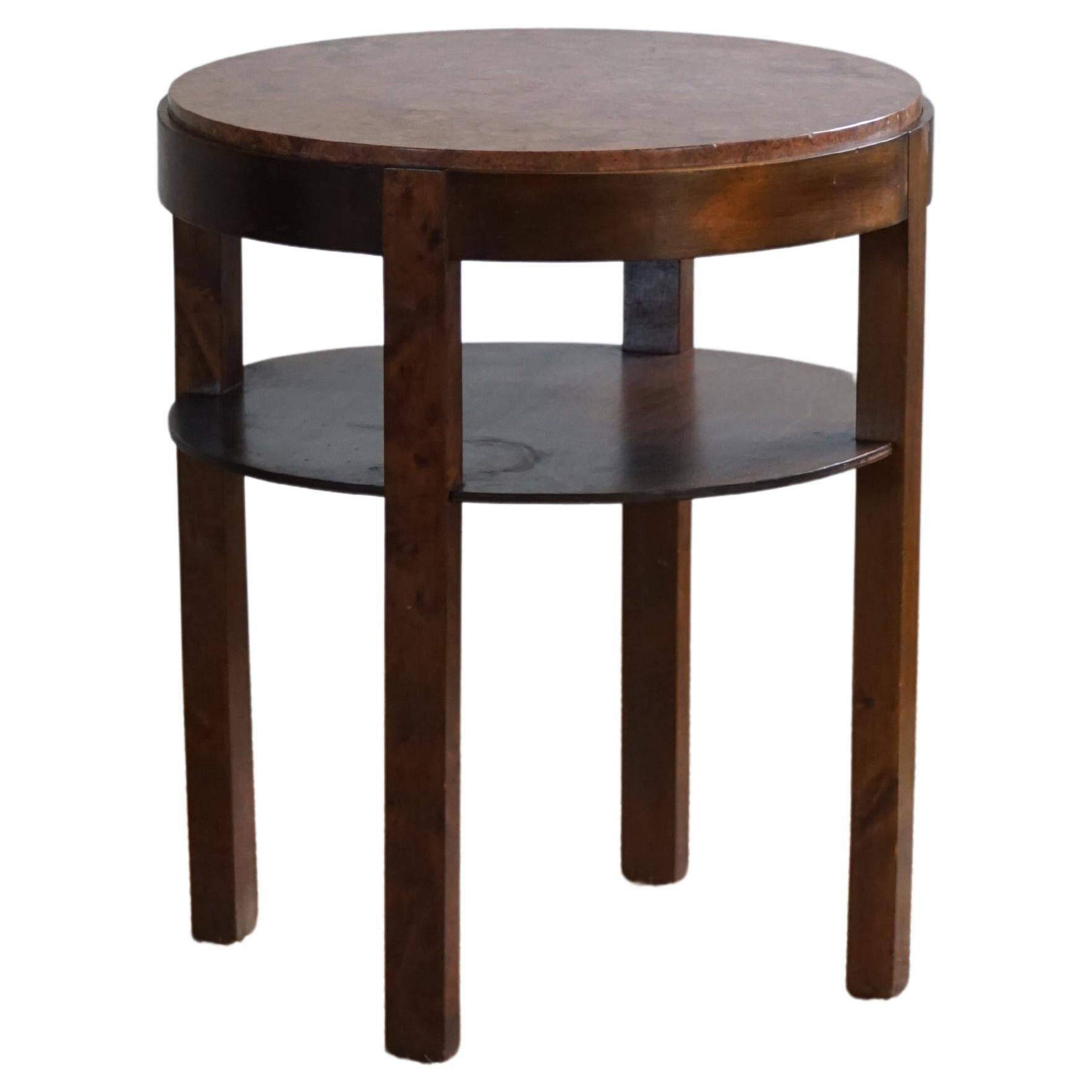 Table d'appoint ronde Art déco en hêtre et marbre, par un ébéniste danois, années 1940
