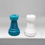 1970s Gorgeous Turquoise and White Chess Set in Volterra Alabaster Handmade Made in Italy