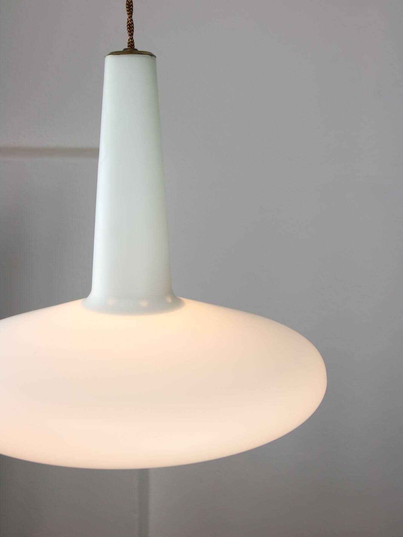 Mid-century italian brass and opaline hat pendant lamp
