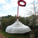 Suspension ancienne, abat jour en verre, luminaire vintage