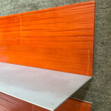 Pair of contemporary wall shelves in steel and stained wood