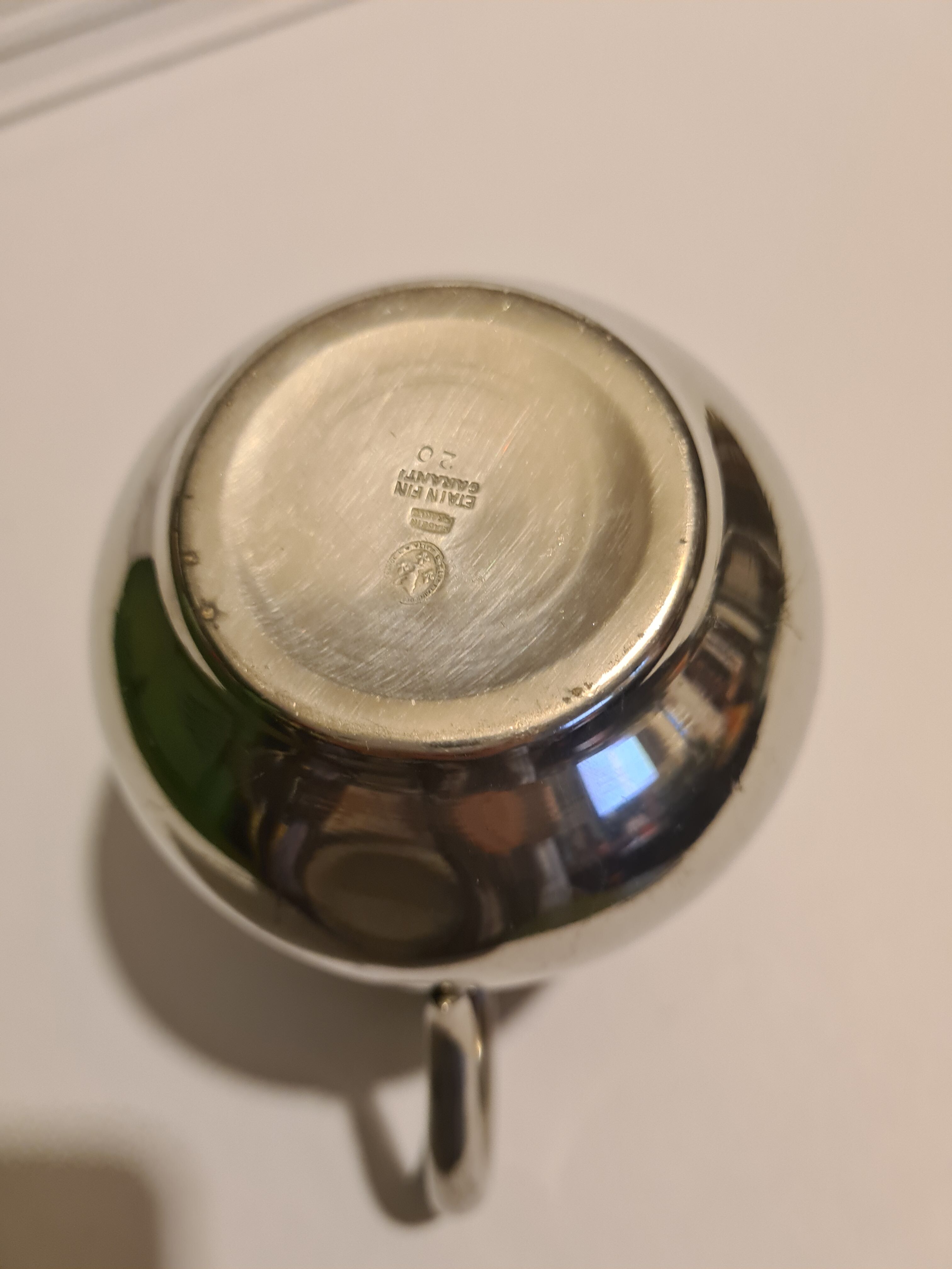 Guaranteed fine pewter milk jug (France)