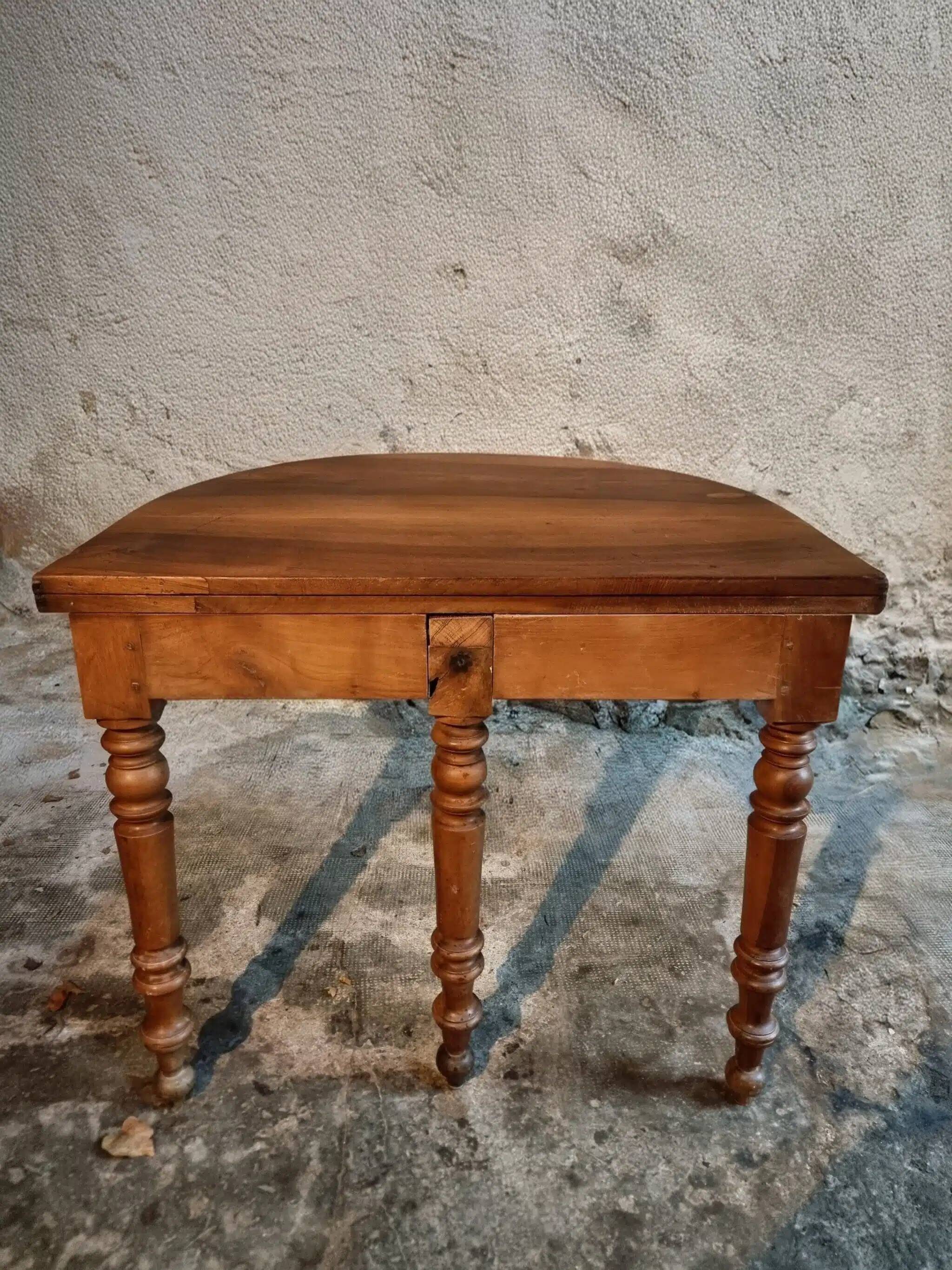 Antique folding demi-lune table, dining table, console.