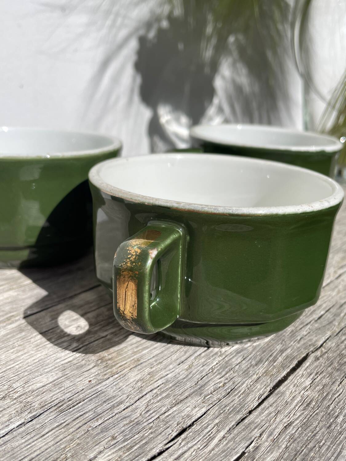 3 dark green bistro tea cups from Caen