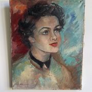 Portrait of a young woman by Gil d'Arvoy. 1950. Oil on canvas
