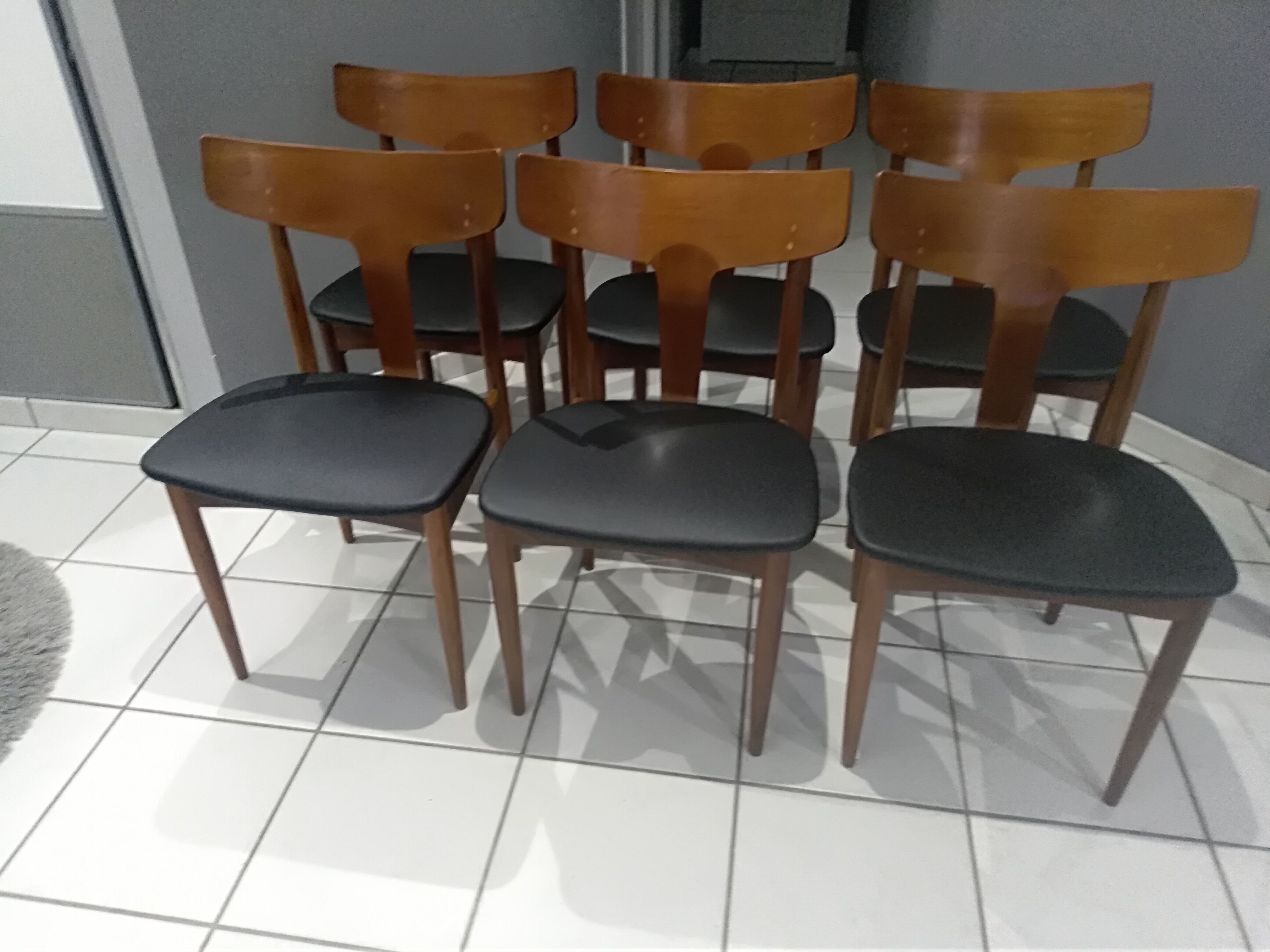 Suite of 6 scandinavian chairs teck Samcom Denmark 1960