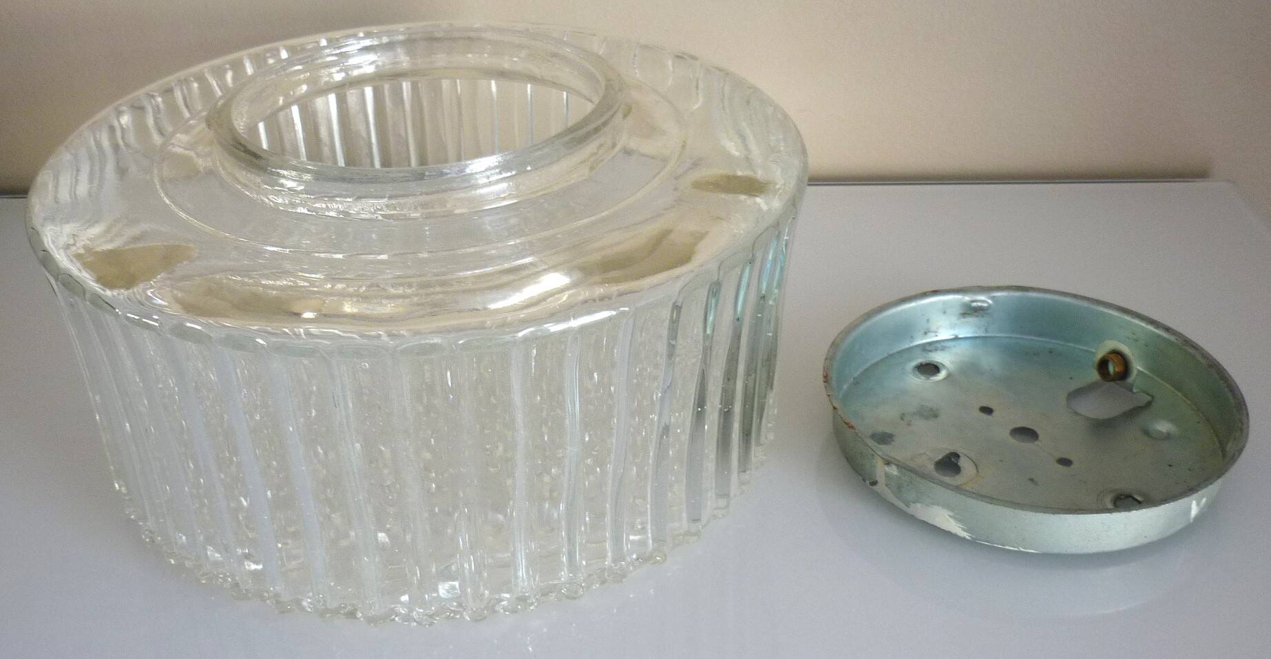 Large round ceiling light, molded glass wall light, thick, Helena Tynell, 1960s