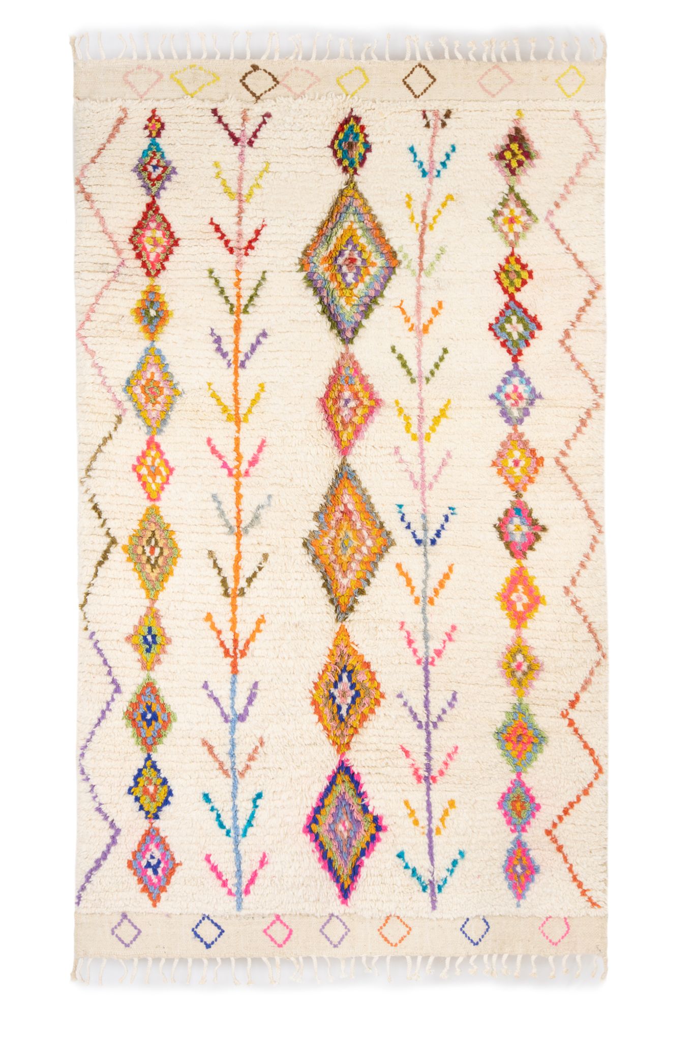 Berber carpet blessed ecru ourain with colored patterns 245 x 150 cm