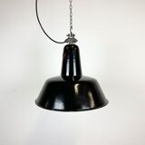 Industrial Black Enamel Factory Lamp with Cast Iron Top, 1950s