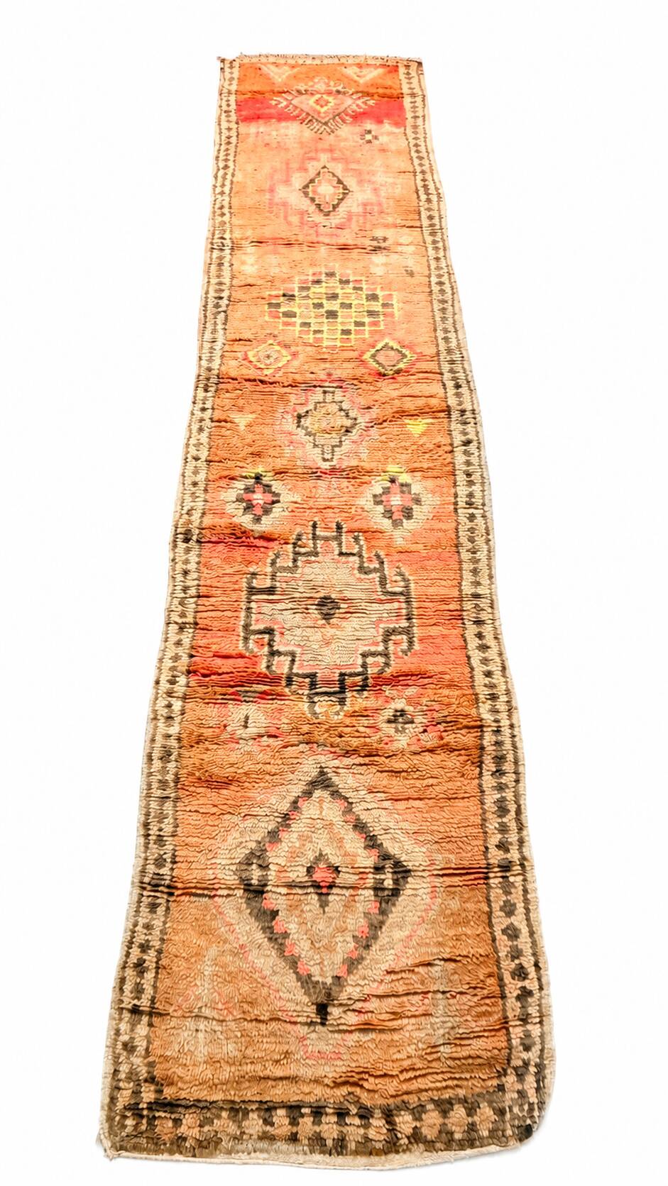 Vintage Moroccan Berber carpet hallway in wool – Unique piece – 90 × 390 cm