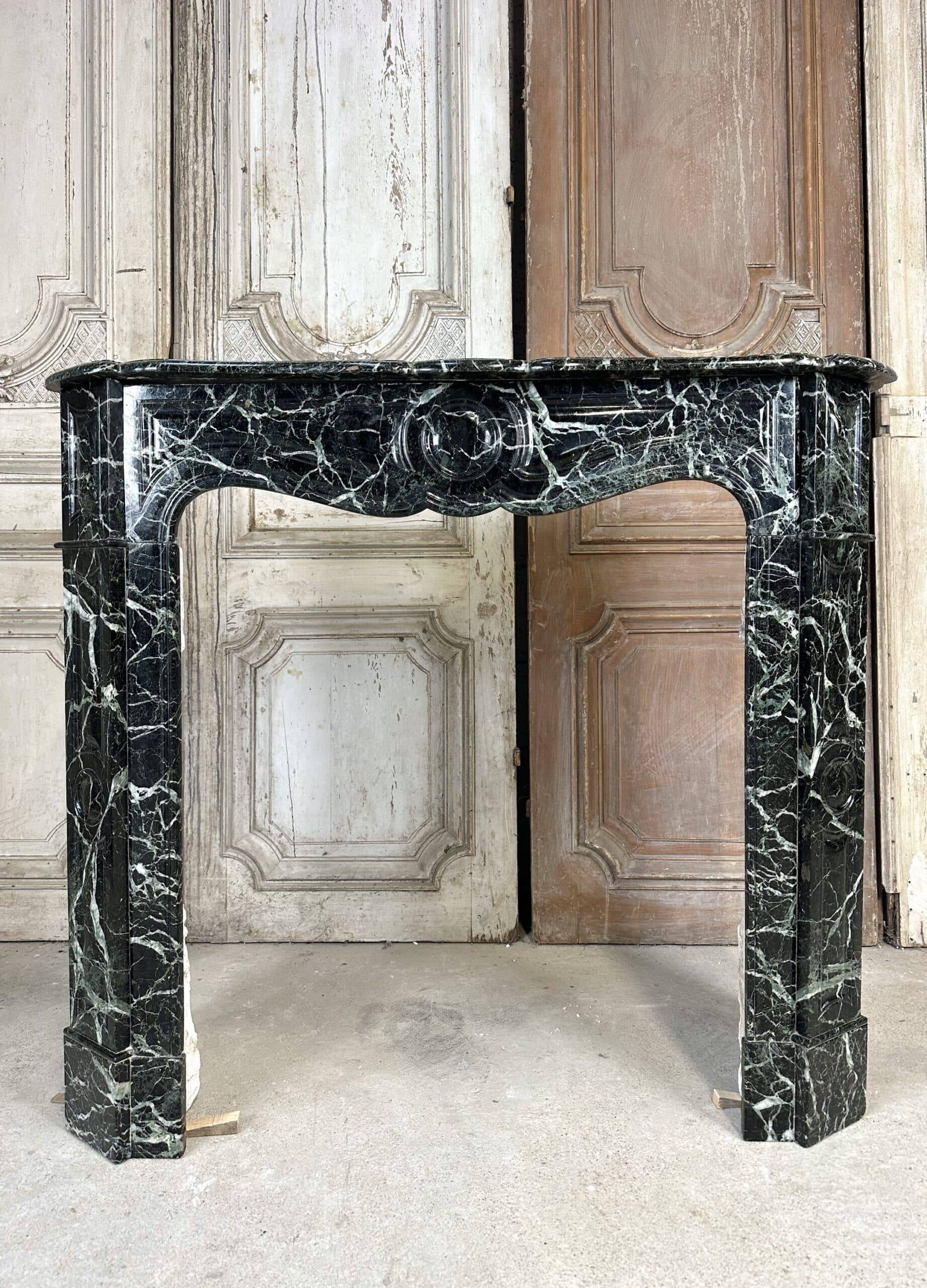 Louis XV style fireplace in green marble, 1900s