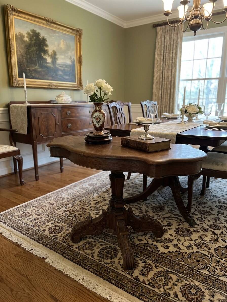 Antique round table in solid oak