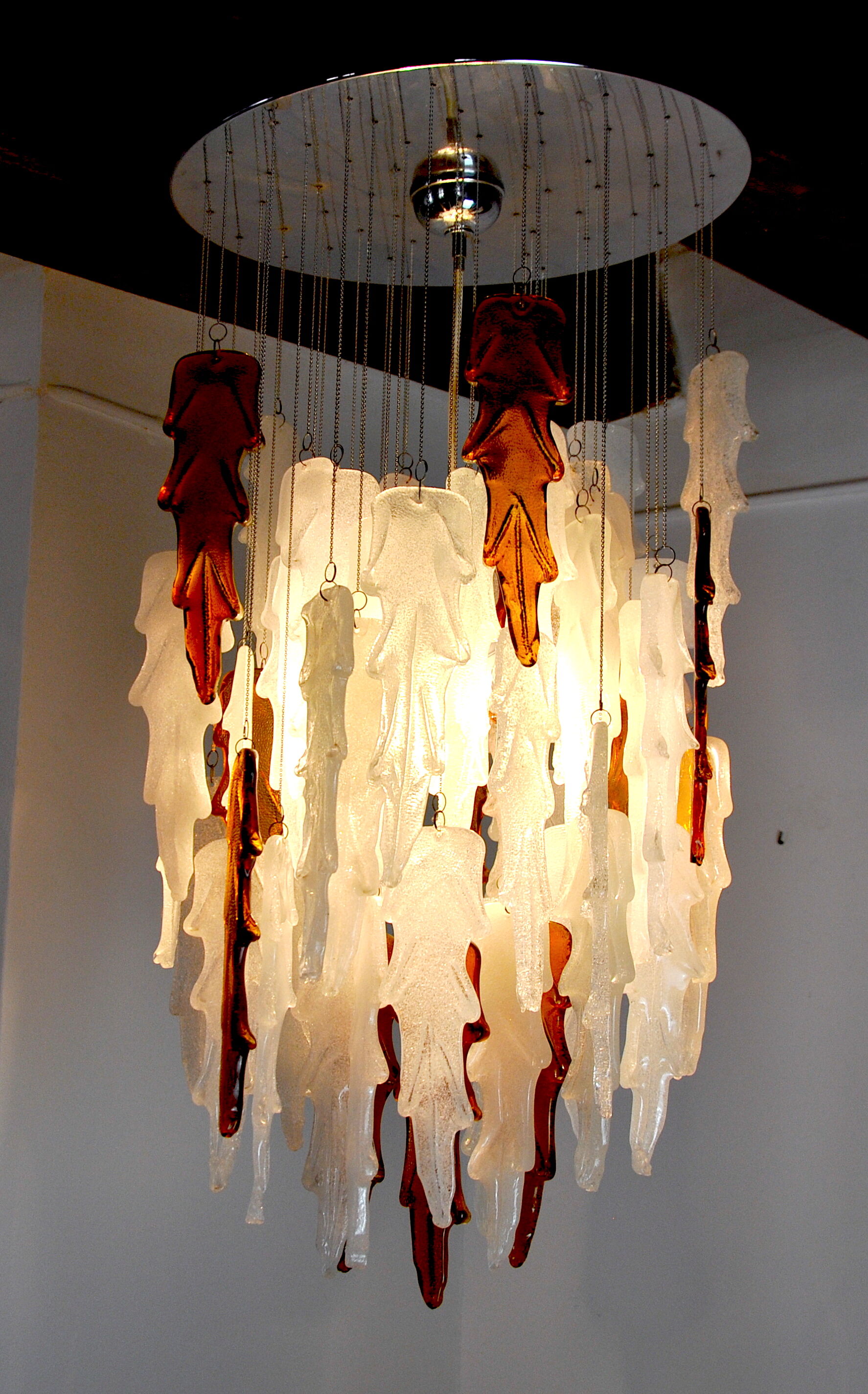 Two-tone waterfall chandelier Poliarte by Albano Poli, Murano, 1970, Italy