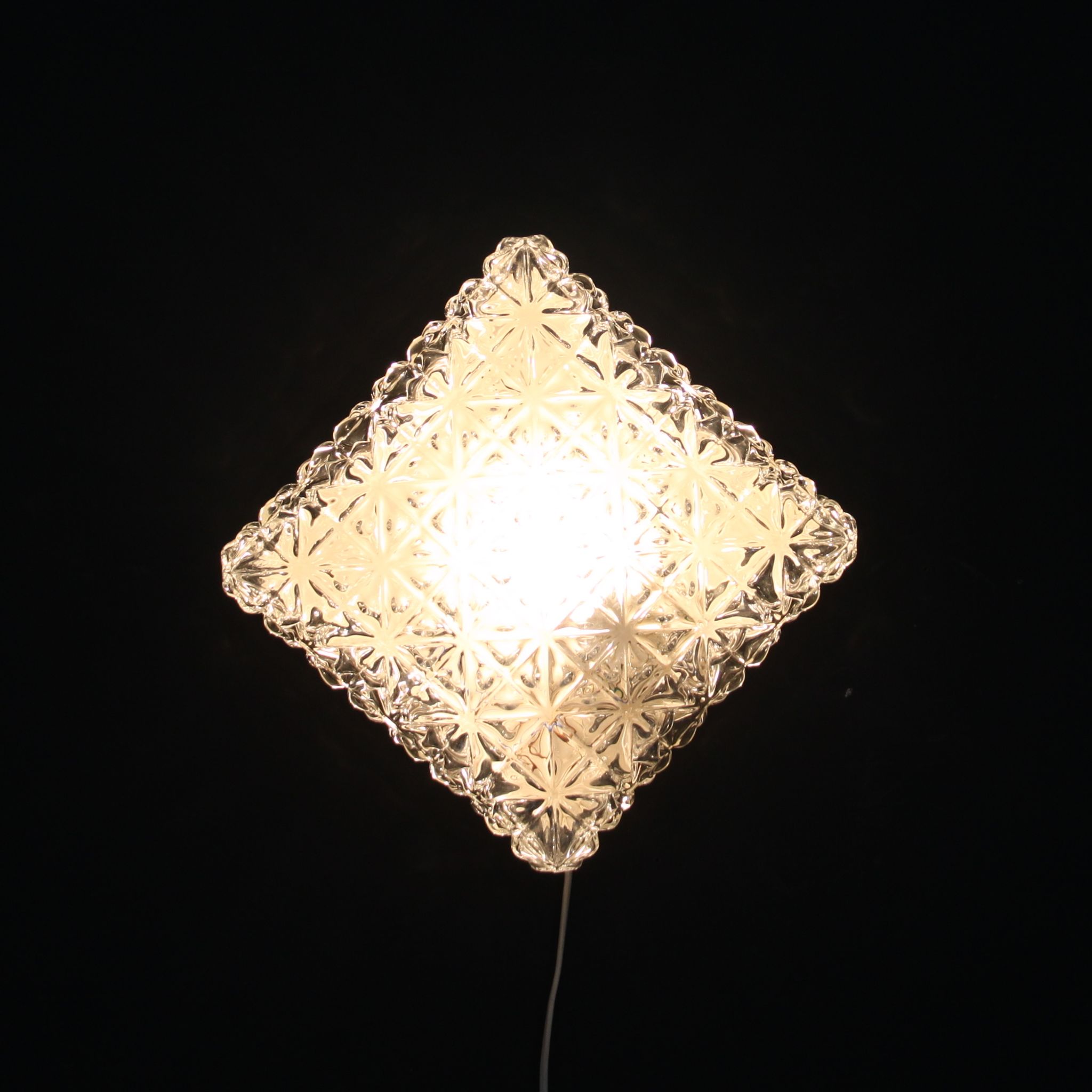 Square ceiling light in old glass thick, 70s