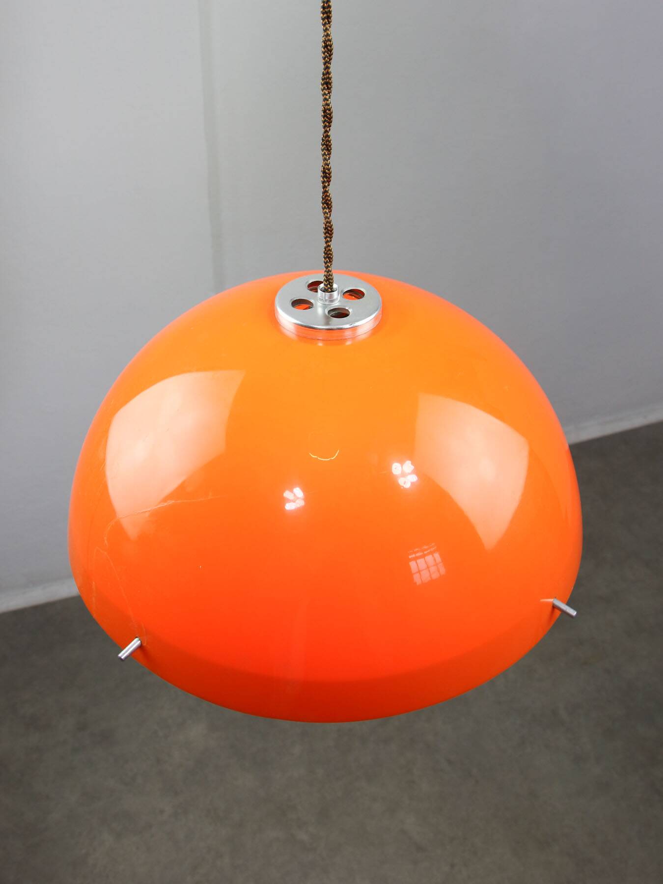 Space Age Italian Orange Plexiglass Pendant Lamp, 1970s