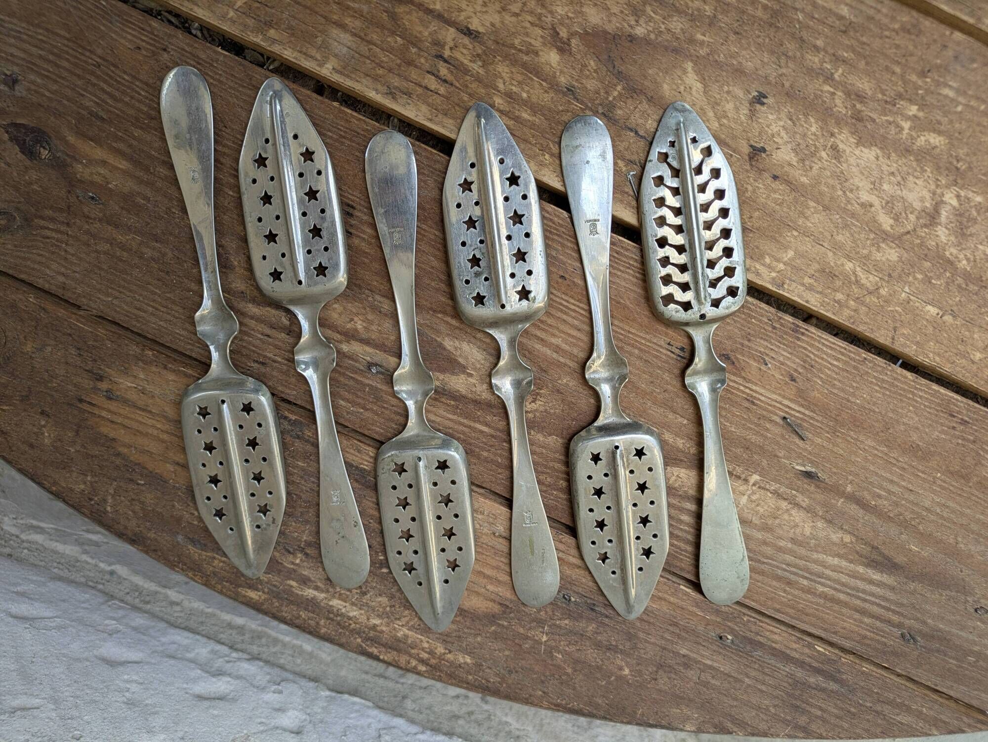 Set of 6 antique absinthe spoons Combault