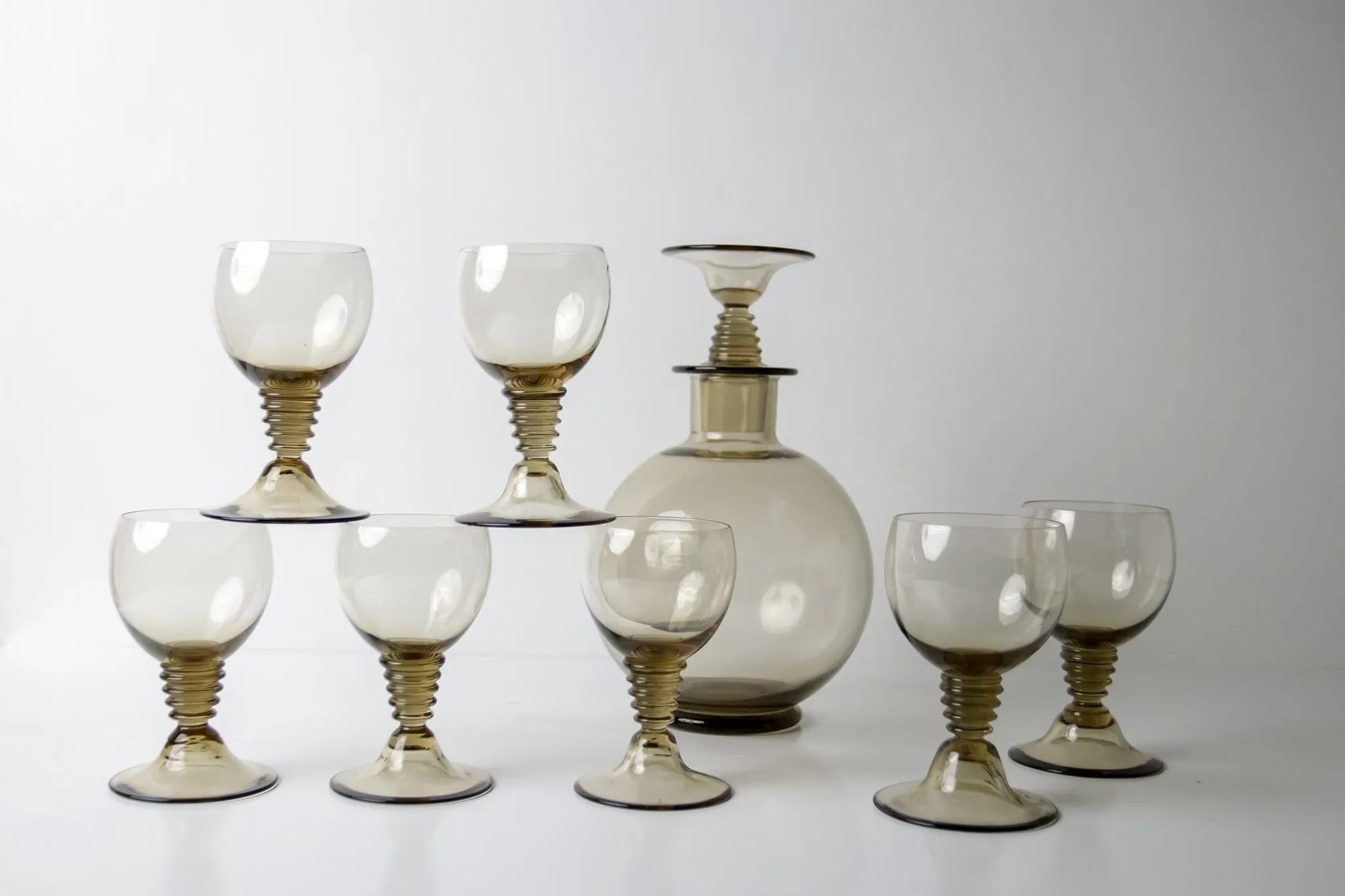 Art deco Traditie decanter with 7 glasses by W.J. Rozendaal – Kristalunie