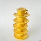 Set of 5 Badonviller lemon yellow cups and saucers, 1960