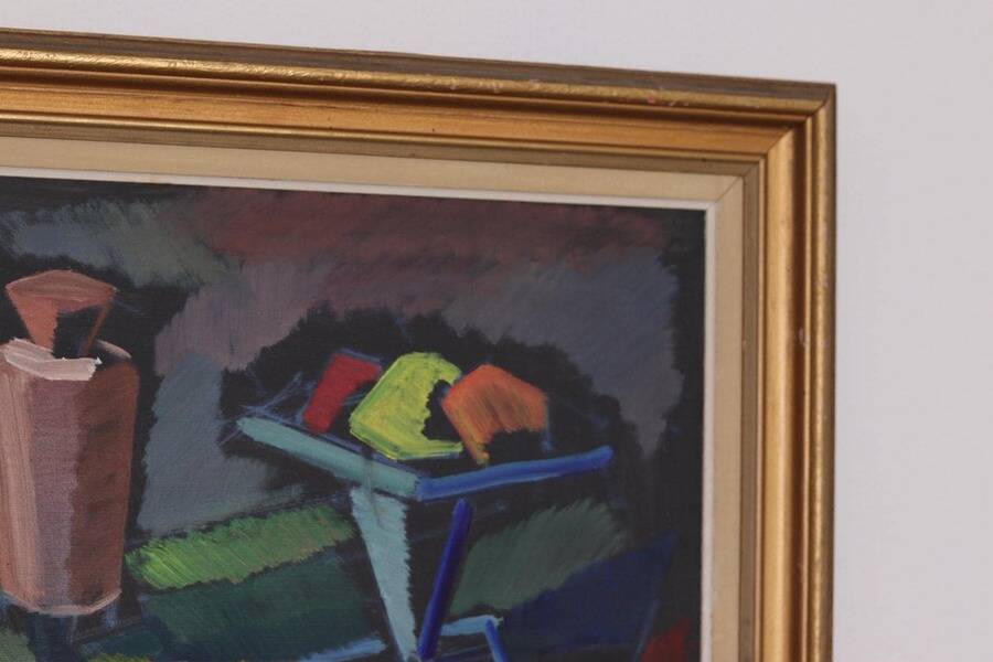 Original mid-century Swedish oil on canvas – “Kubisk Still Life” by Bror Göransson – vintage & framed – 75 × 64 cm (29.5" × 25.2")