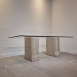 Italian Travertine Diningtable with Glass Top 1970s