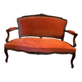 Banquette deux places velours Louis XV