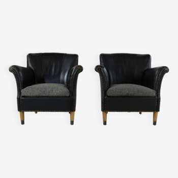 Ensemble de deux fauteuils club en cuir design danois
