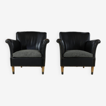 Set of two Danish design leather club chairs