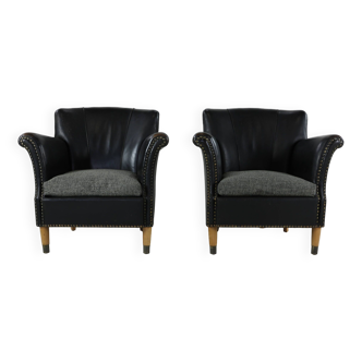 Ensemble de deux fauteuils club en cuir design danois