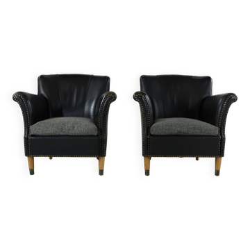 Set of two Danish design leather club chairs
