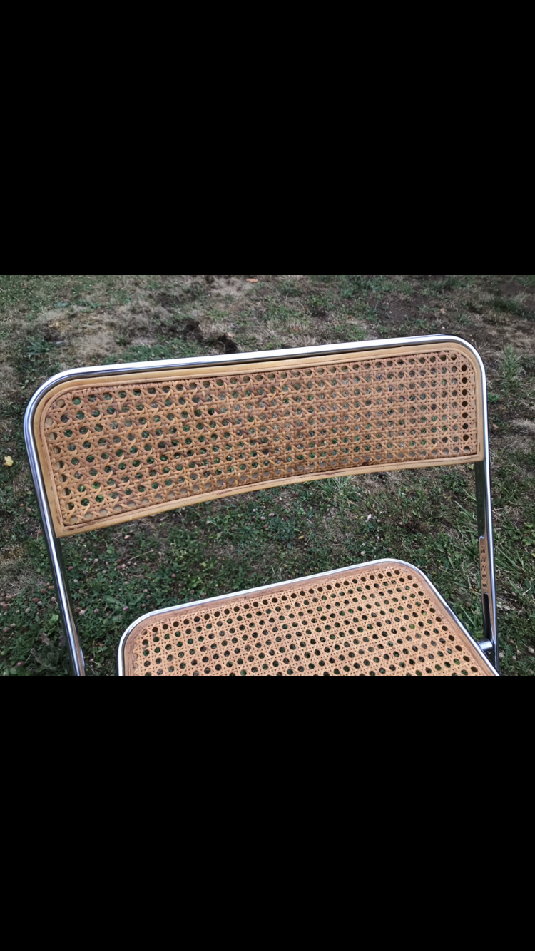 Suite de 5 chaises pliables cannages chrome 1970 Elios