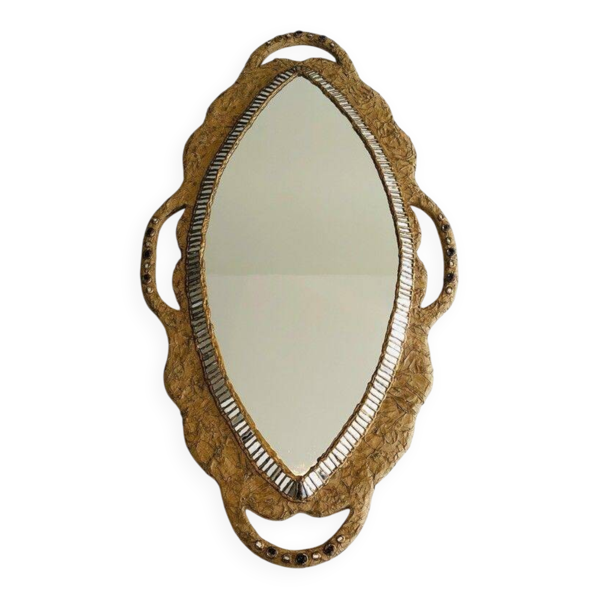 Large papier-mâché mirror, inlays and mirror marquetry.