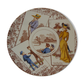 Assiette lentille signée Digoin Sarreguemines les courses de chevaux