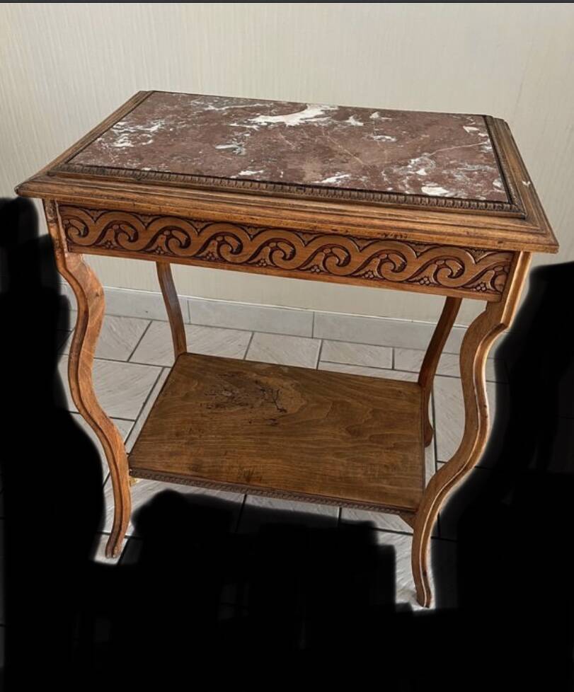Art Deco wooden and marble side table