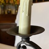 Pair of 3-light wrought iron candlesticks on vintage legs