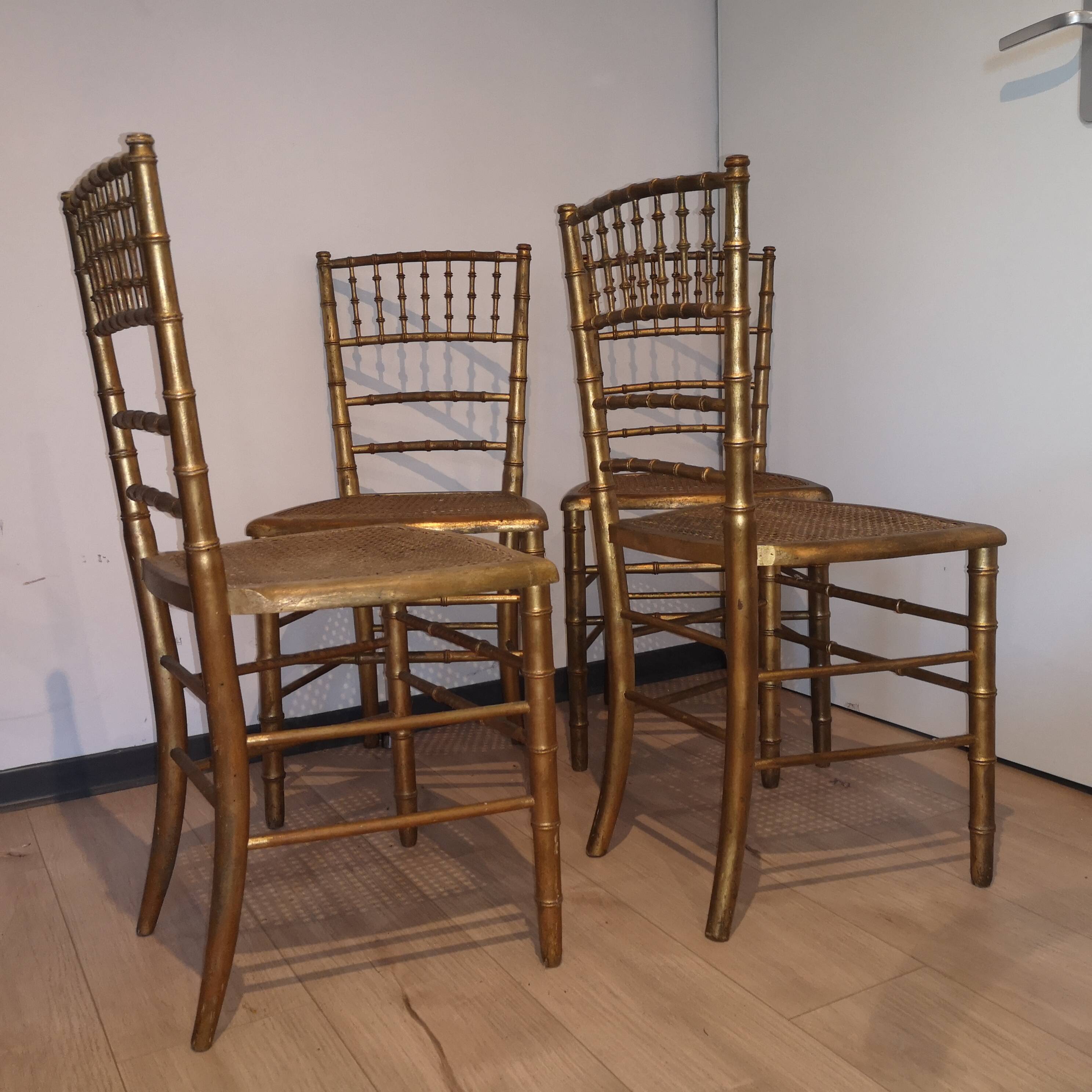 4 napoleon 3 golden wood bamboo chairs