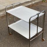 Folding trolley in steel and white wood on wheels