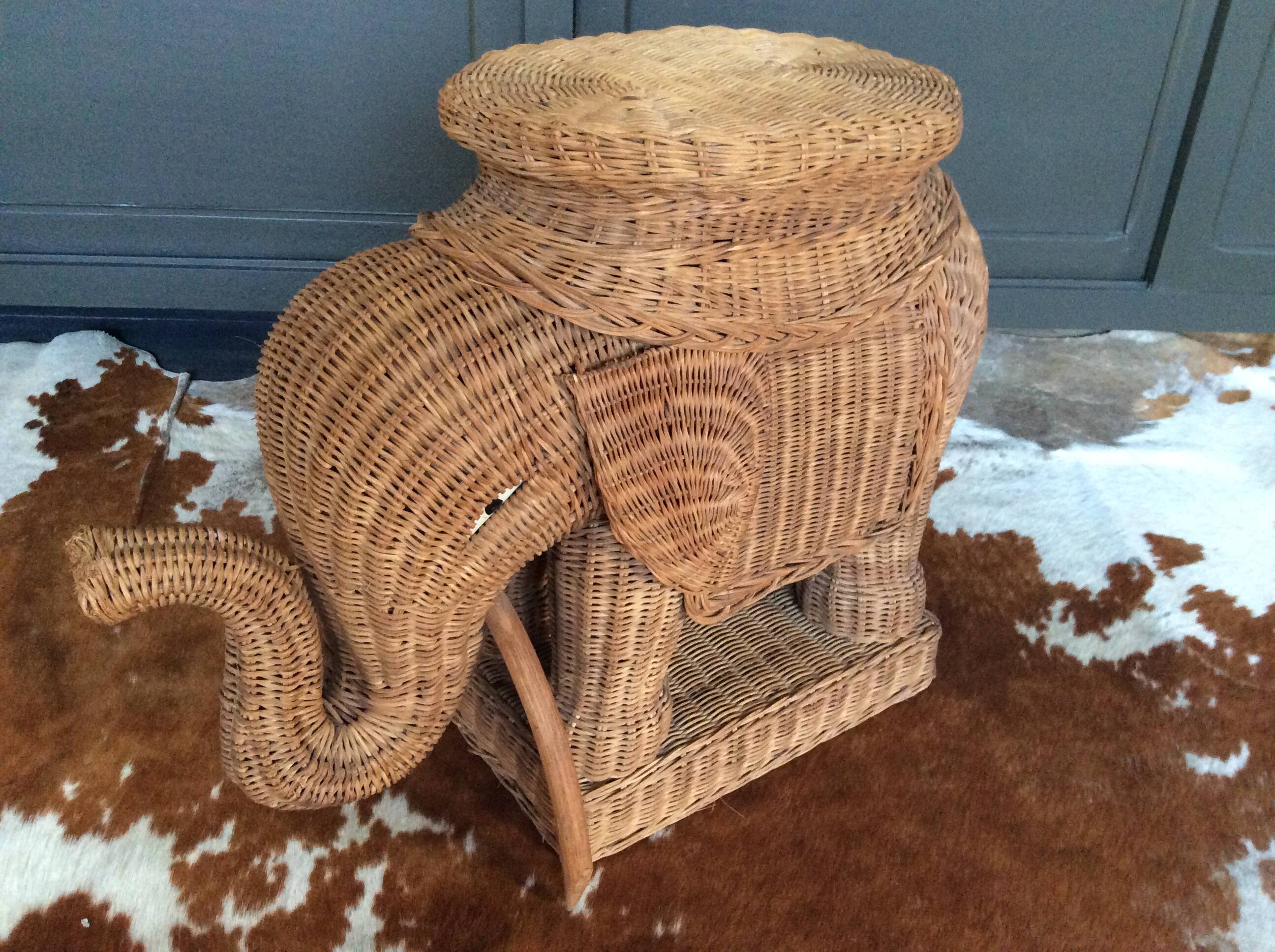 Wicker elephant side table