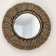 Wall mirror in natural raffia and black cords on wooden support, 37 cm