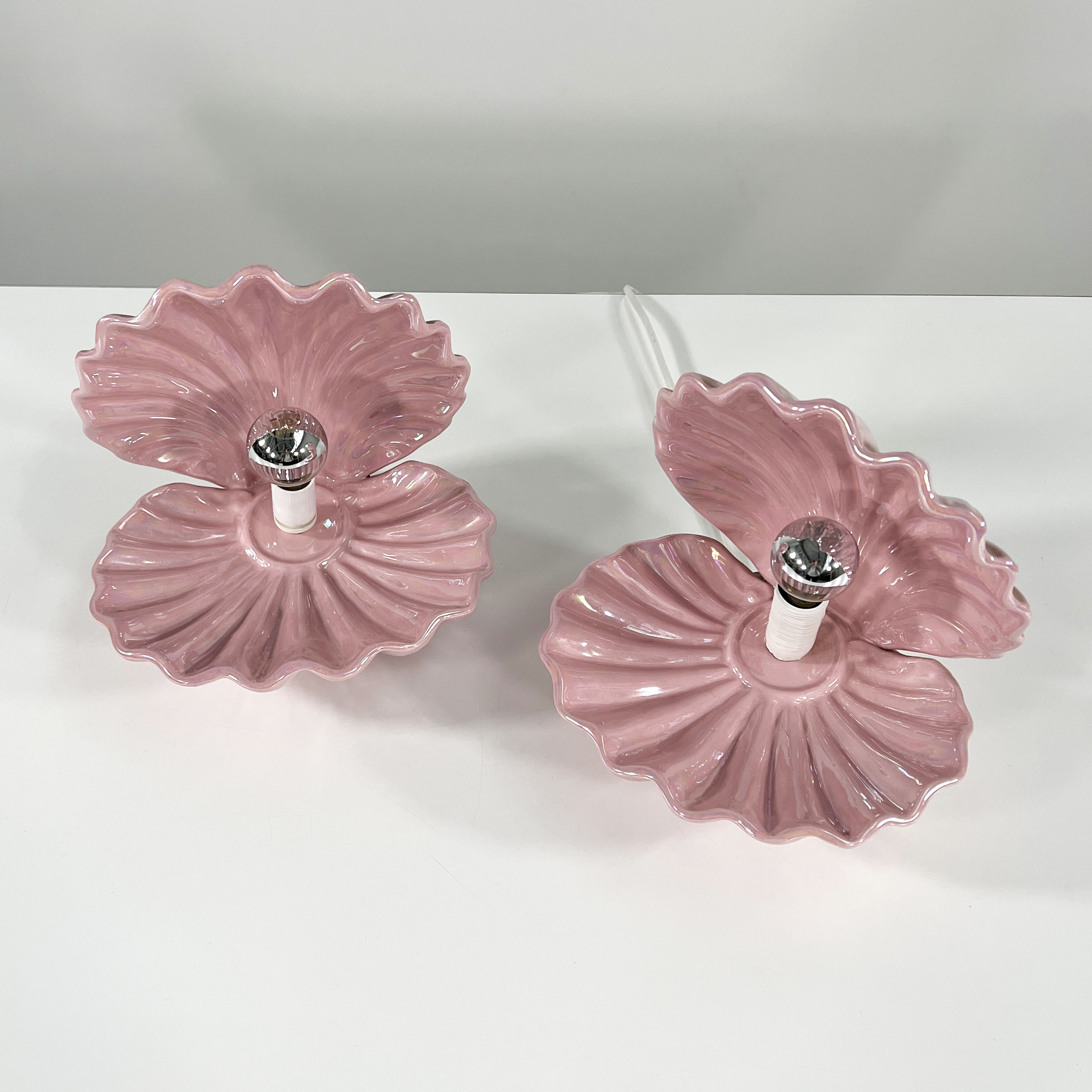 Pair of ceramic shell lamps, 1960