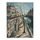 "Old Paris, the quays", knife oil, signed Thérèse Henry